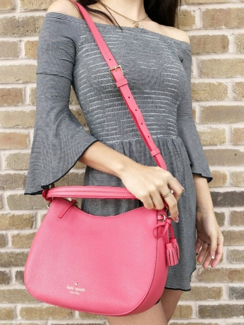 Kate Spade Hayes Street Small Aiden Hobo Crossbody Bag Tassel Bow Coral Pink